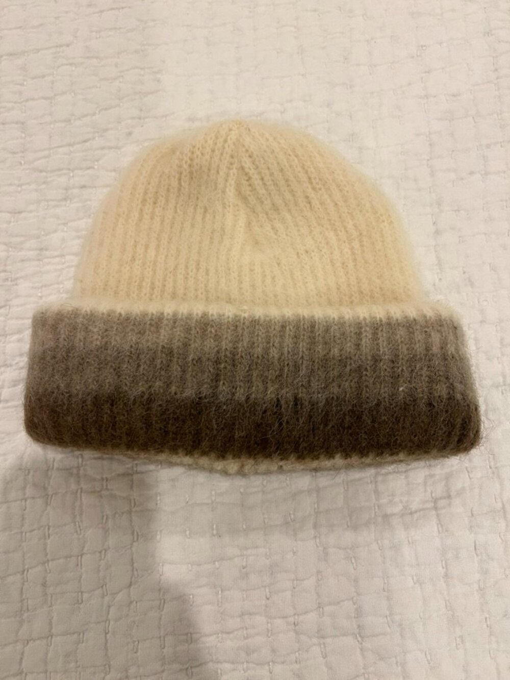 K Arthursdottir Wool Beanie Iceland Fold Up Brim Ombre Stripes Cream Beige Brown
